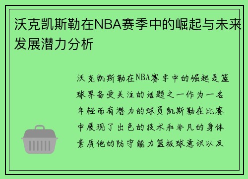 沃克凯斯勒在NBA赛季中的崛起与未来发展潜力分析